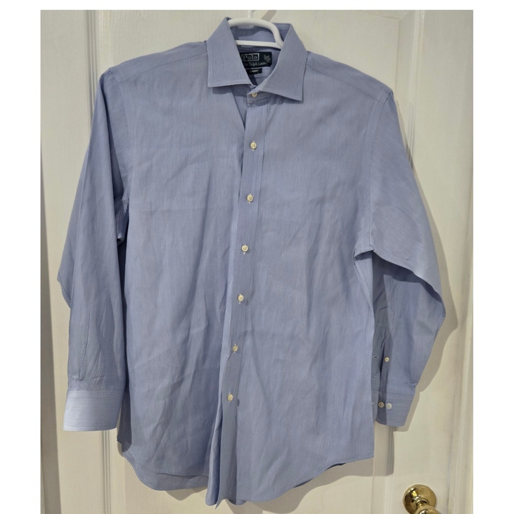 Polo Ralph Lauren Dress Shirt Mens 16.5 Blue Excellent Regent Micro Stripe